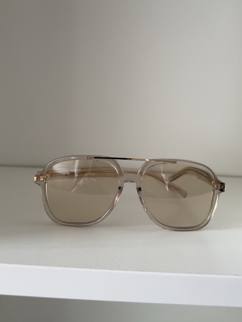 Saint Laurent Translucent Beige Pilot Sunglasses with Gold Bridge - Picture 2 of 3